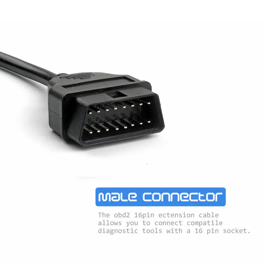 ELM327 OBD2 16Pin мужского и женского пола удлинитель кабель 30 см передачи разъем OBD 16