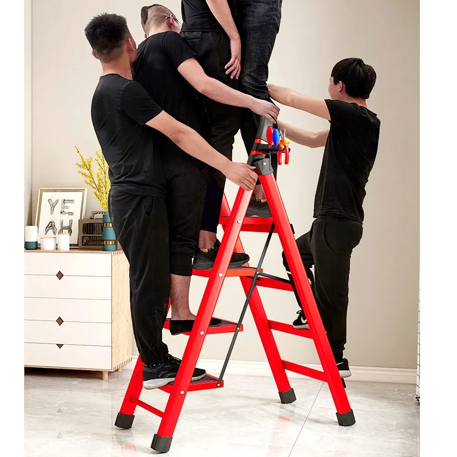Folding Ladder Household Indoor Herringbone Multifunctional Four-step Thickened Steel Pipe Telescopic Pedal Safe Domestic |