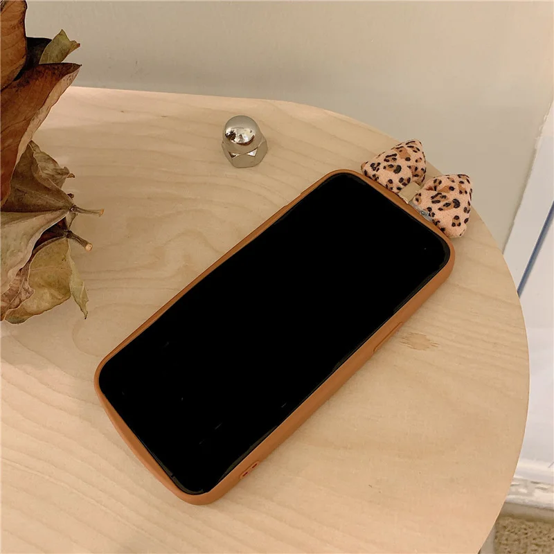 Чехол с бантом и леопардовым принтом для iphone 11 12 13 Pro Max XR Xs 7 8 Plus - купить по