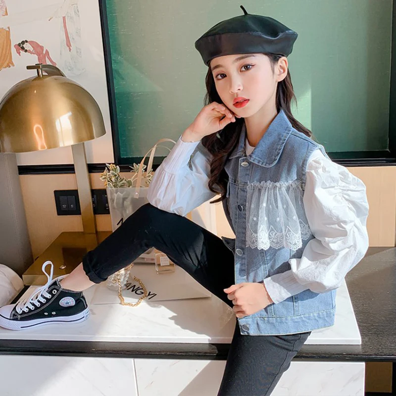 

DX03564 Girls Lace Denim Vest