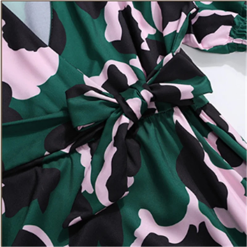 Женское платье макси с рукавами фонариками зеленое Элегантное Длинное Платье V