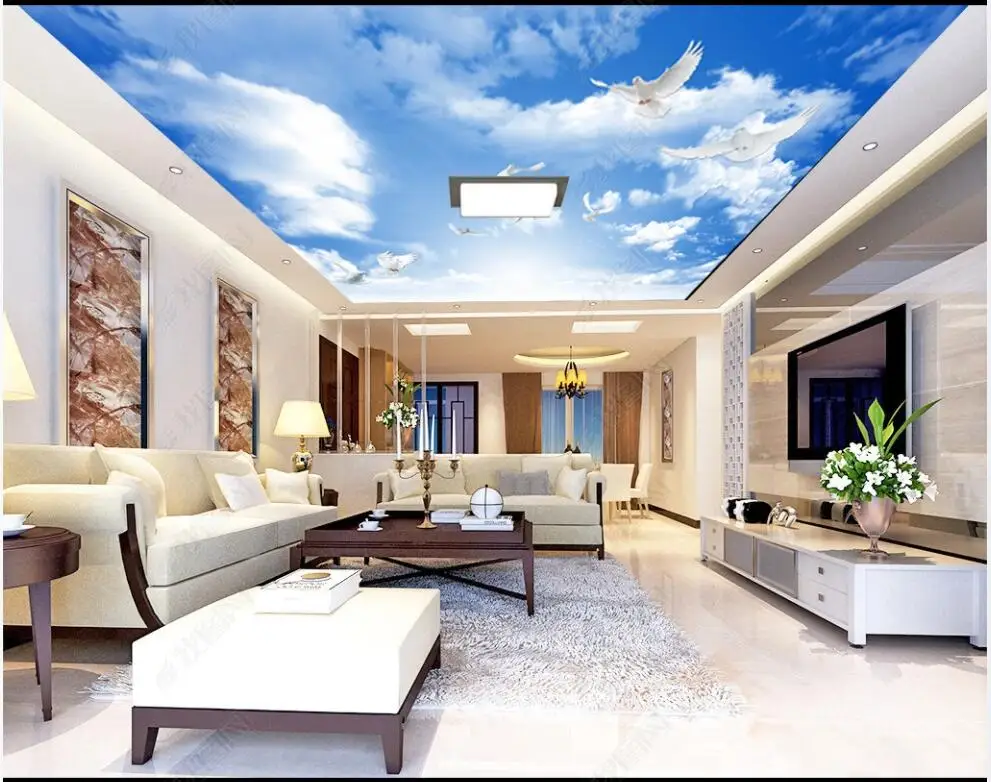 

Настенные 3D-обои с изображением голубей, летающих в голубое небо и облаков, украшения для гостиной, обои для стен, спальни