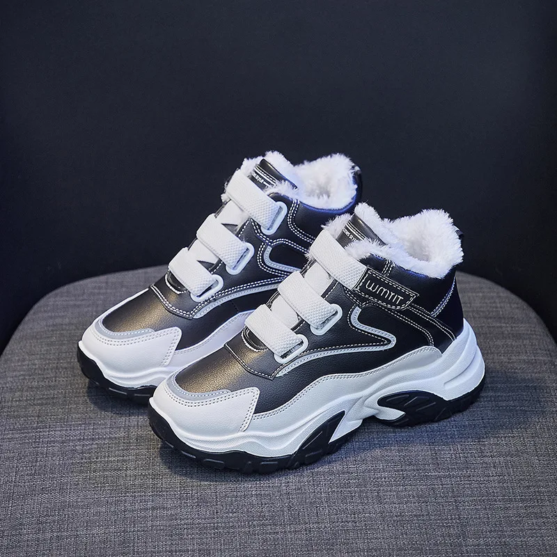 

Кроссовки женские зимние плюшевые, массивная спортивная обувь для улицы, повседневные на платформе, белые