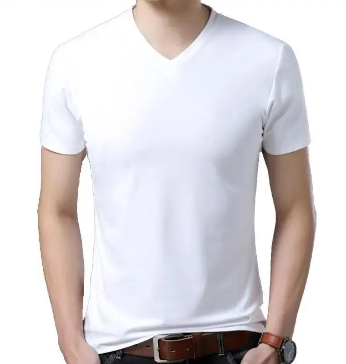 

Однотонная белая мужская футболка с коротким рукавом и круглым вырезом, однотонная, 200245