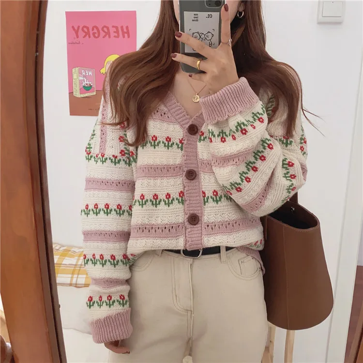 Корейские элегантные женские тонкие кардиганы Woherb с V-образным вырезом шикарный