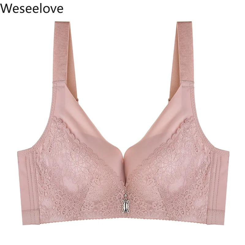 

Weseelove New Plus Size Bra Thin Cup Lace Bralette for Woman Push Up Brassiere Bra Without Underwire CD Cup Bras Underwear B22-4