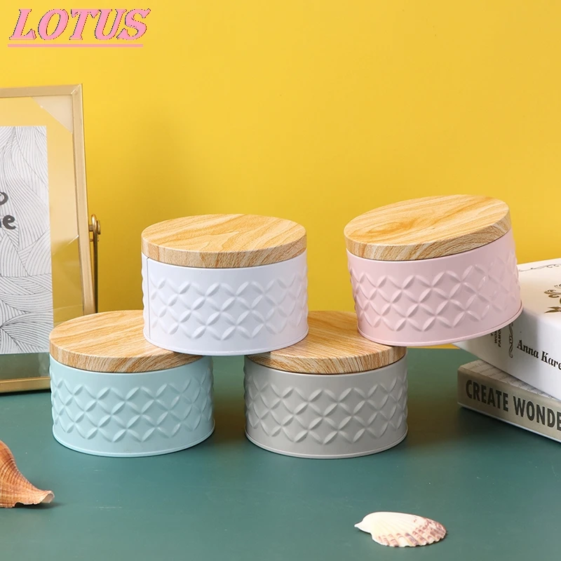

Round Empty Iron Box Wood Cover Candy Storage Box DIY Candle Making Can hotale 1PC