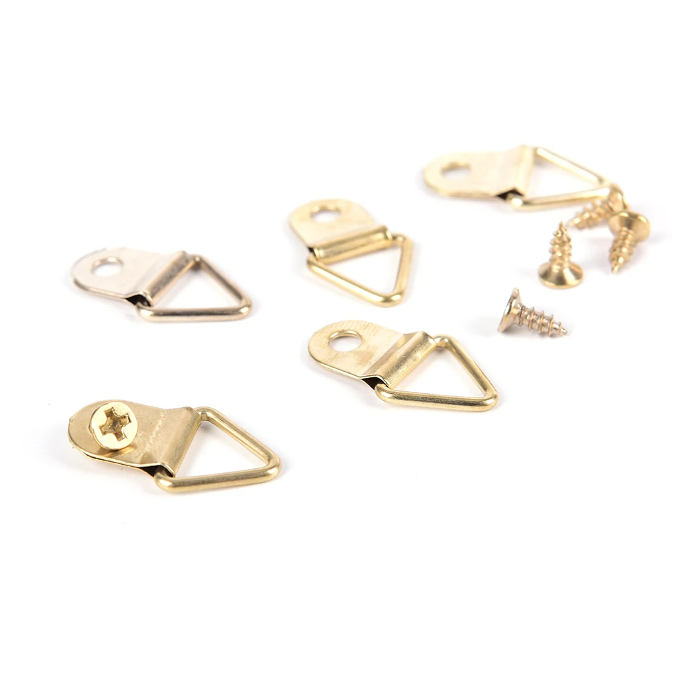Photo Picture Frame Wall Mount Hanger Hook Ring Iron Wholesale 100Sets New Golden Hangers Brass Triangle | Обустройство дома
