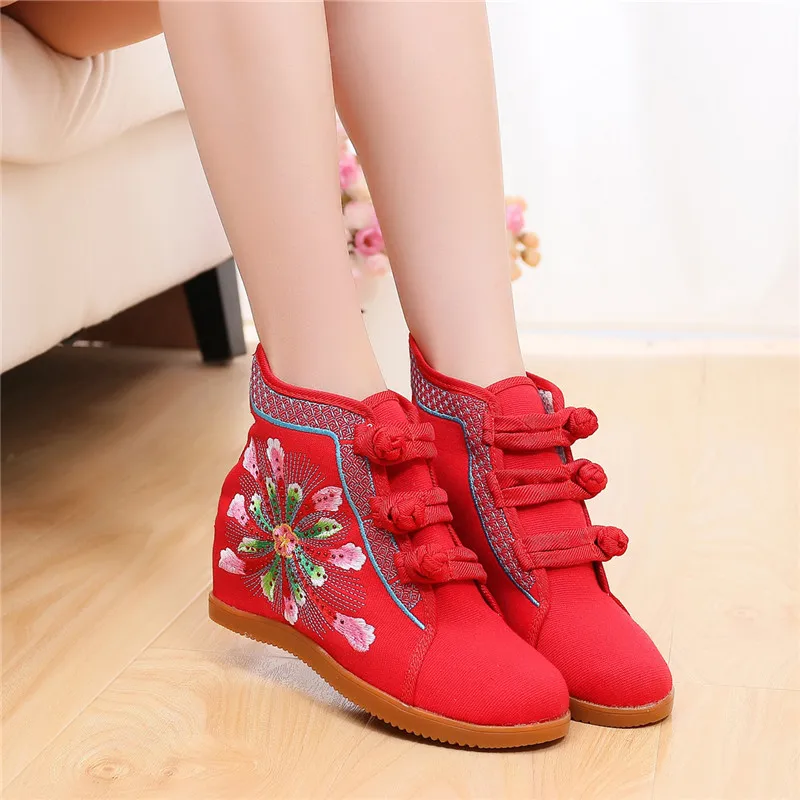 Женские кроссовки со скрытым каблуком 7 см высокие в национальном стиле с