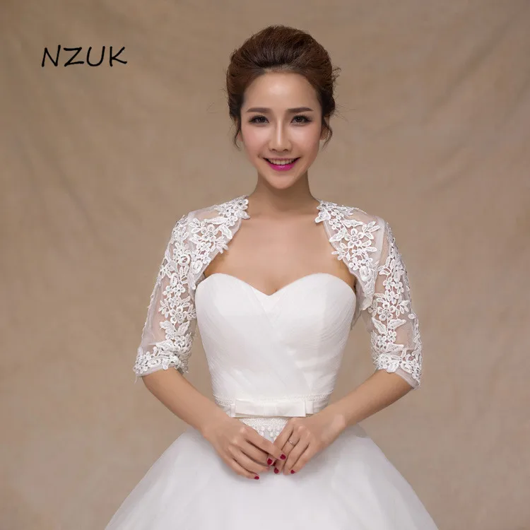 

Summer Bolero Wraps bridal White Half Sleeve Lace Appliquesd wrap Wedding Dress Accessories Shawl Embroidered PJ025