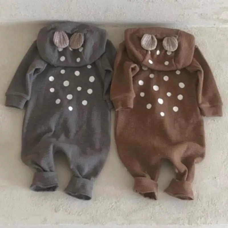 

Autumn Baby Rompers Newborn Boys Girls Clothes Rabbit Ear Hooded Jumpsuit Infant Costume Fleece Thin Baby Boys Romper Pajamas