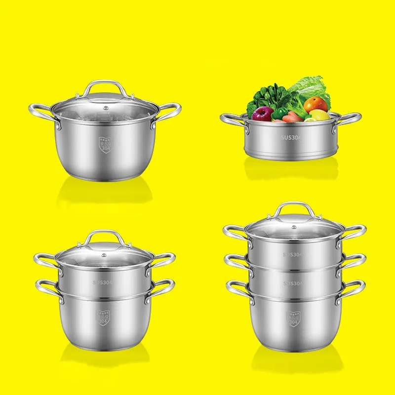 

Stainless Steel Soup Pot Steamer Thickening Double Bottom Non-stick Soup Steamer Cooking Pot Induction Cooker Gas Furnace