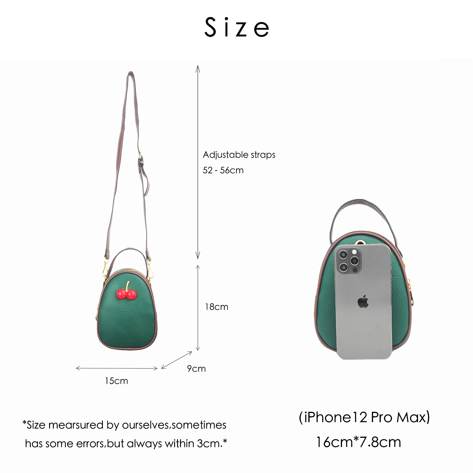 

Mini Lady Women Crossbody Bag 2021 Summer PU Circular Diamonds Cherry Fruit Fashion Phone Sprots Handbags Pures Free Shipping