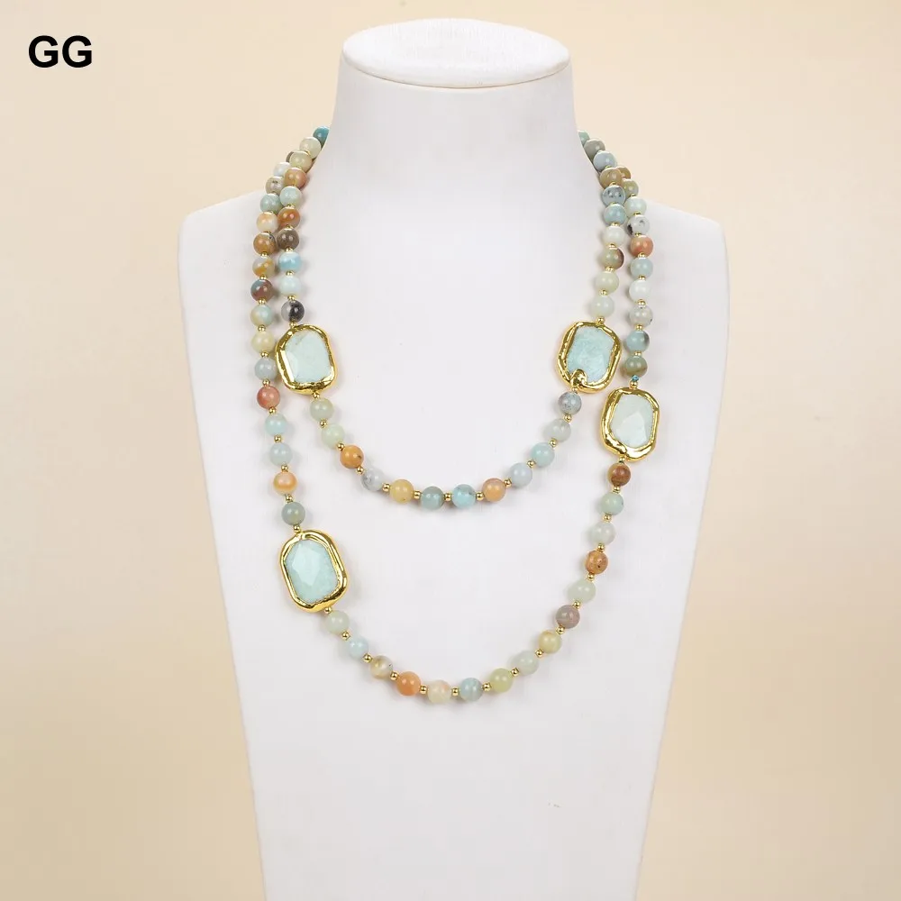 GG ювелирные изделия 42 'Ǝ мм смешанный цвет круглый Амазонит самородок Золотое