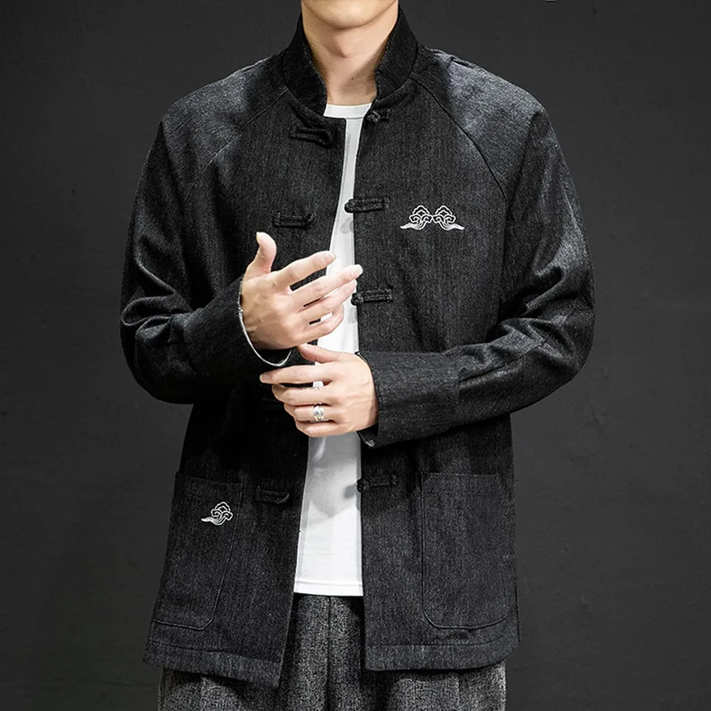 Зимняя мужская куртка новая мода новый зимний китайский стиль Ретро чистый цвет