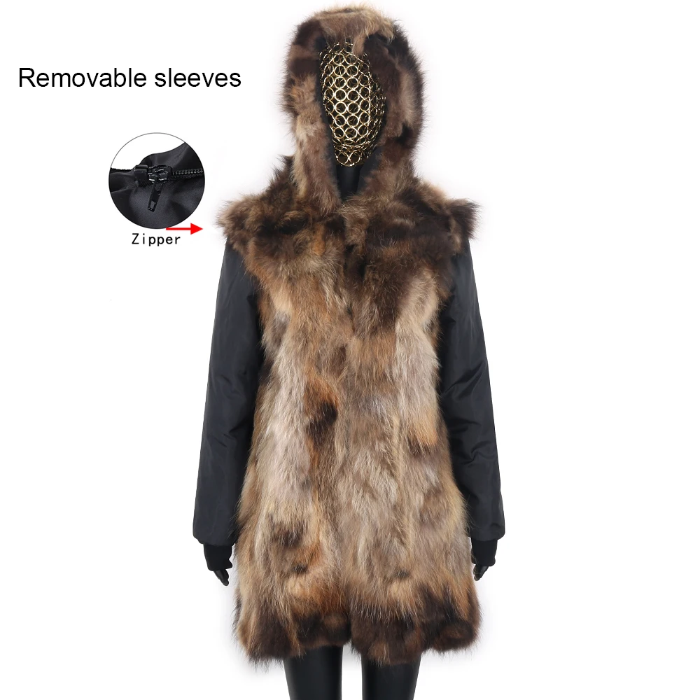 Winter Real Fur Coat Women Thick Warm Fur Jacket Real Raccoon Fur Parka Waterproof Windbreaker Fashion Outwear Streetwear