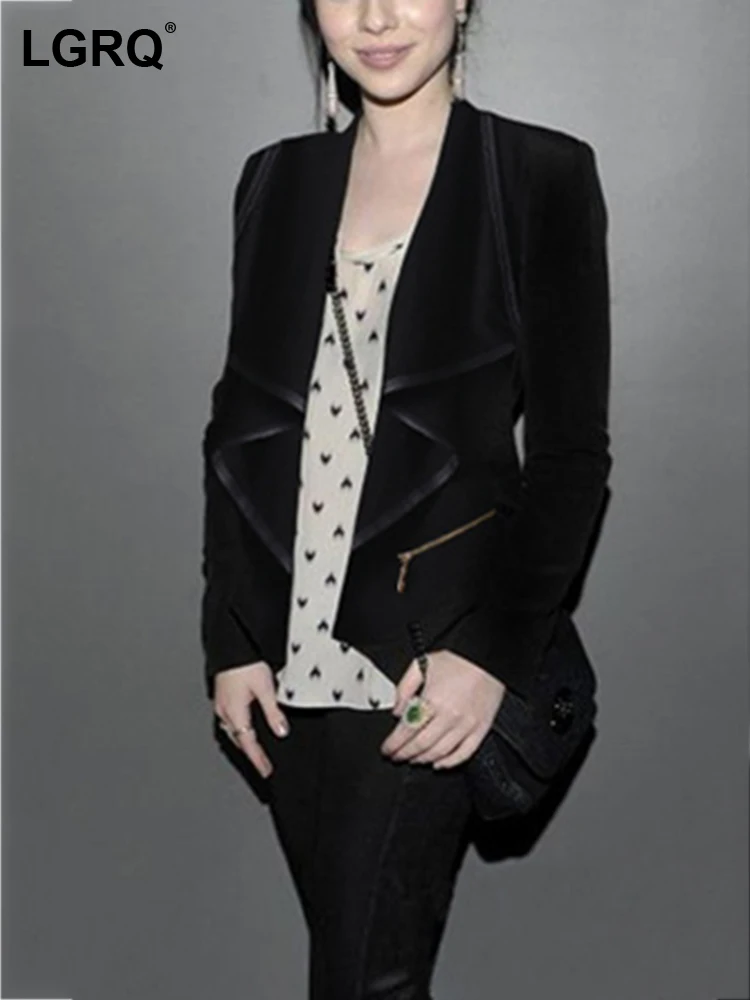 

Женская Асимметричная куртка [LGRQ], черная Повседневная Свободная куртка с отложным воротником и длинным рукавом, корейская мода, весна-осен...