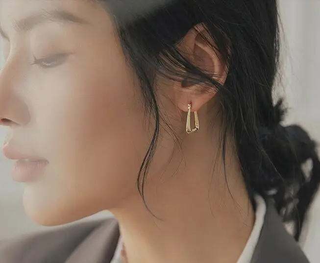 

Geo Small Size Earrings Women Jewelry Brass With 18k Gold Party T Show Gown Runway Rare Korean Japan Trendy INS Boho