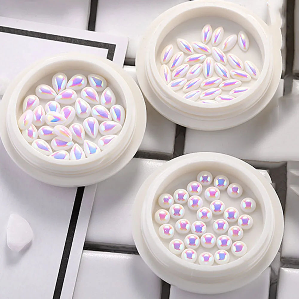 

Manicure jewelry diamond plating magic pearl shaped AB flat-bottomed semicircle flat-bottomed pearl white ins nail art