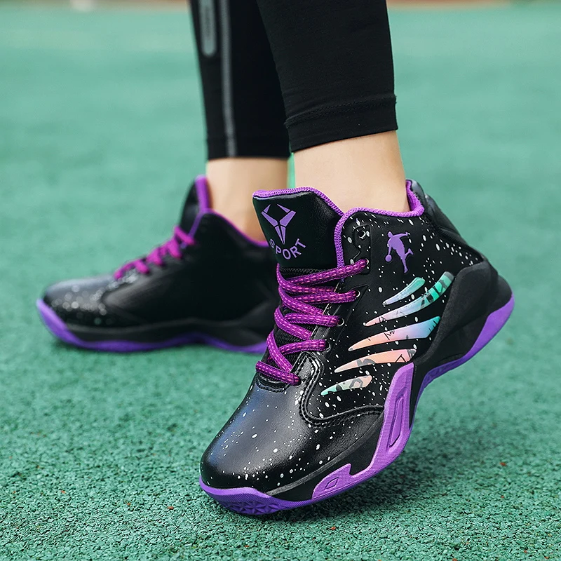 JIEMIAO 2021 New Big Children Basketball Shoes Breathable Comfortable Sports Ankle Boots Basketball Athletic Training  Sneakers