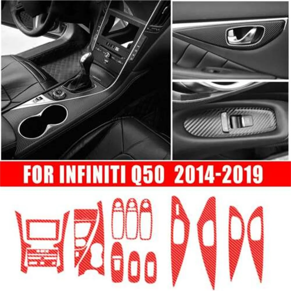 

18x Red Carbon Fiber Interior Decoration Trim Cover For Infiniti Q50 2014-2019 Car Accessories Interior Decoration Stickers