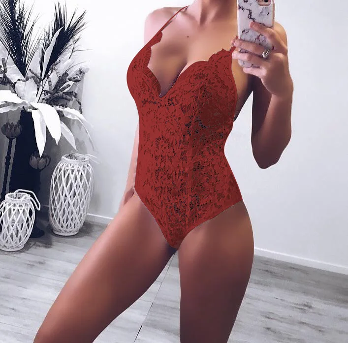 2019 женское сексуальное боди на бретельках с открытой спиной и кружевом