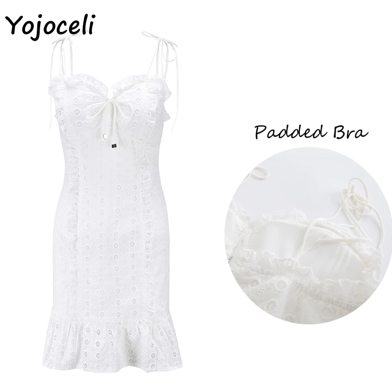 Летнее кружевное мини-платье Yojoceli хлопковое платье с рюшами и вышивкой 2019 |