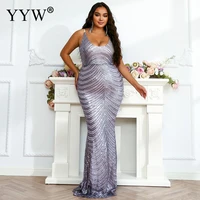 geometric sequin party evening dress for women sexy deep v neck backless sleeveless robe de soriee mermaid sequined plus size
