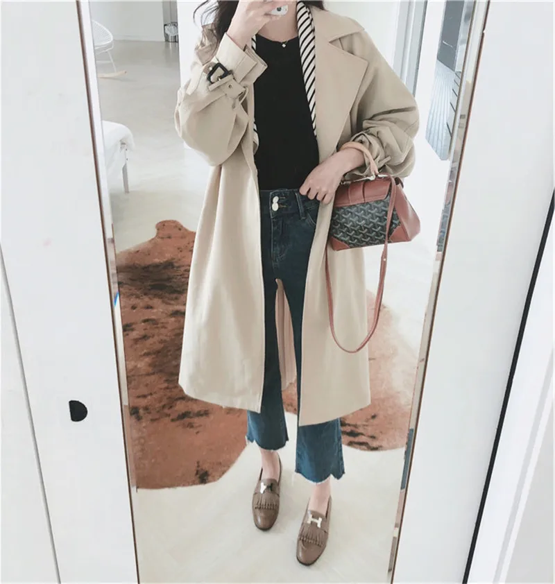 Женский Длинный Шифоновый Тренч свободная тонкая ветровка с разрезом весна