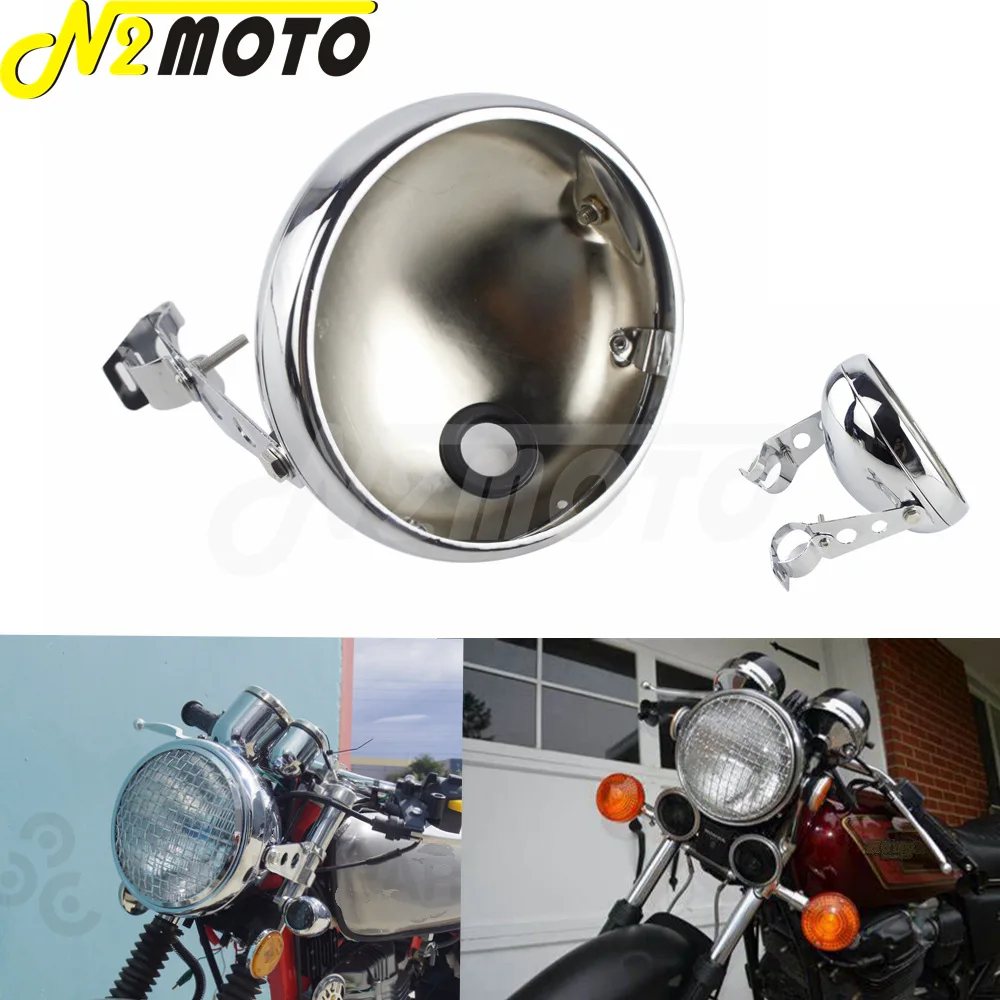

Motorcycle Chrome 7" LED Headlight Housing w/ Mounting Bracket For Harley Sportster Chopper Bobber Cafe Racer Headlamp Cover