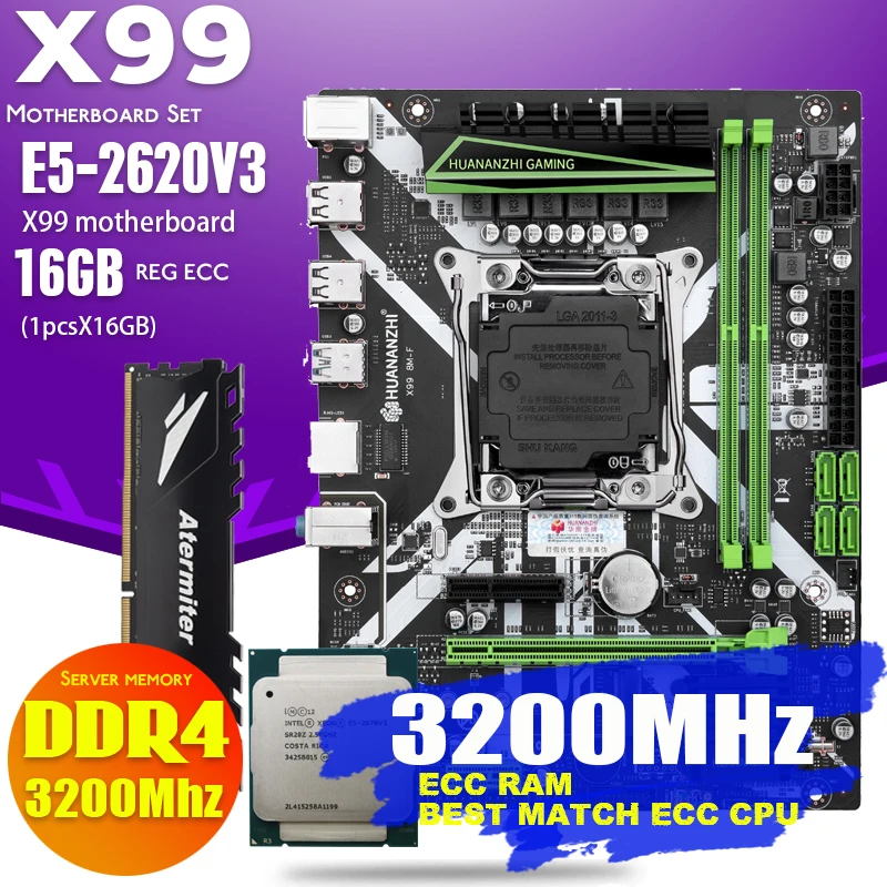 Huananzhi X99 8M F D4 набор материнских плат с Ксеон E5 2620 V3 LGA2011 3 Процессор 1 шт х 16 Гб = 3200
