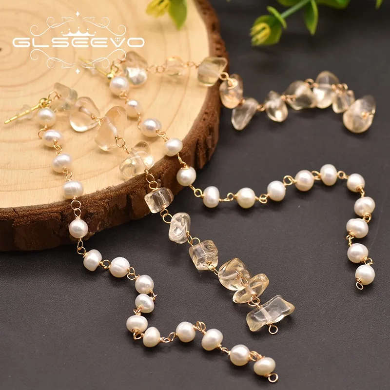 Женские серьги-Кисточки Из Натурального пресноводного белого жемчуга и цитрина |