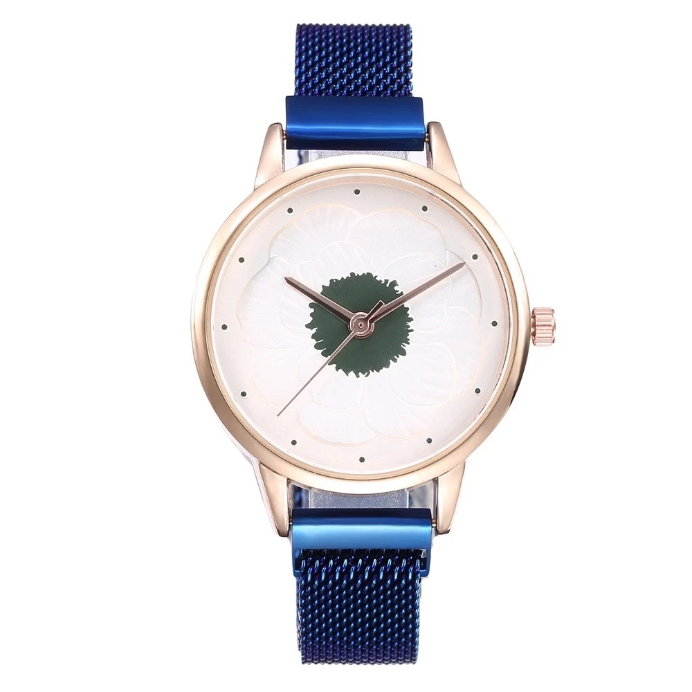 

New Fashion Womens Flower Dial Watch Ladies Rose Gold Mesh Band Watch Quartz Wrist Watches Clock Relogio Feminino Montre Homme