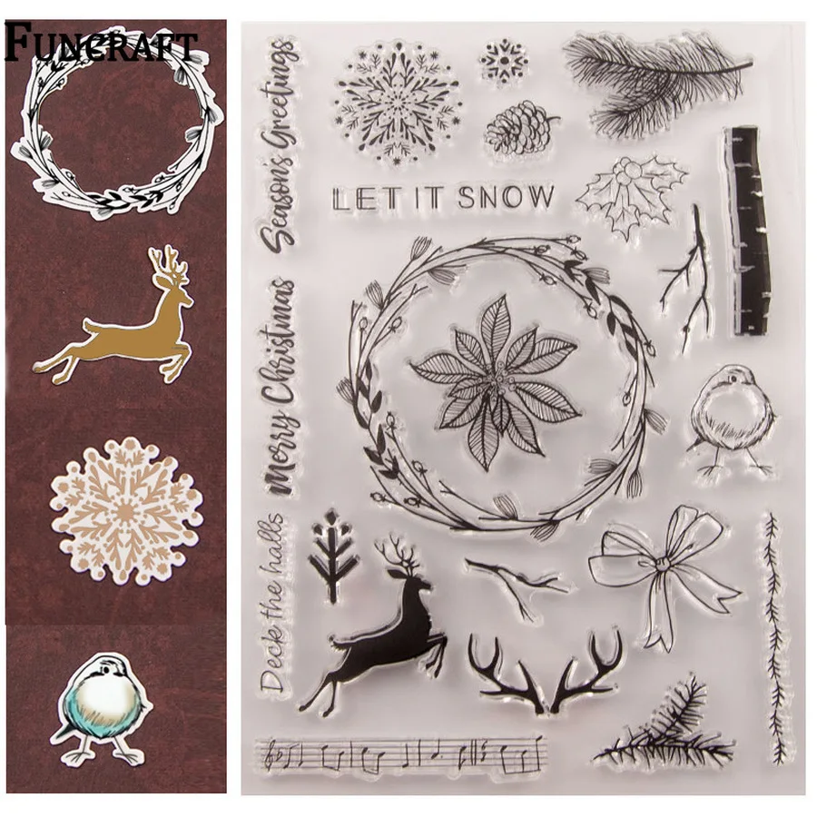 Красивый цветок венок снежный бабочка Бант Рождественский олень буквы штампы и