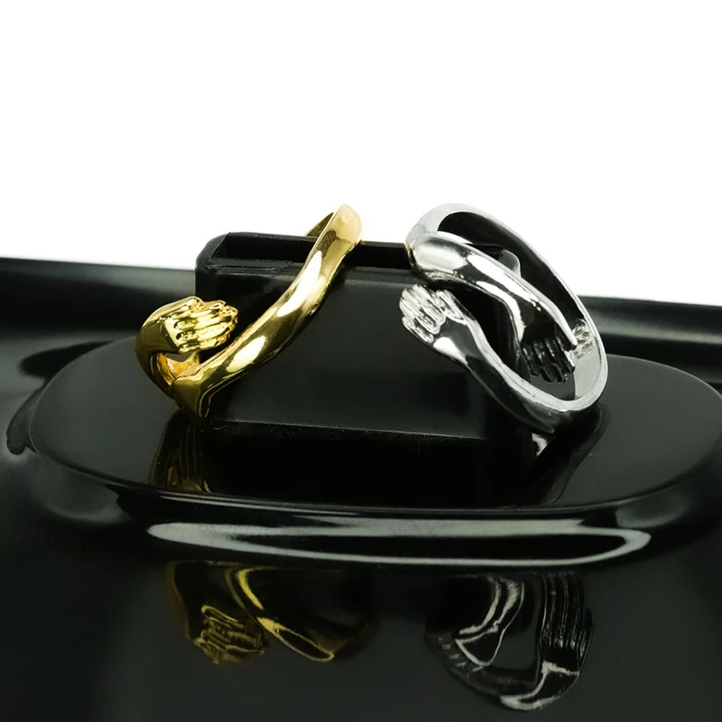 

Round Gold Silver Color Warmly Embraced Love Hug Open Ring For Women Cute Creative Hands Embracing Adjustable Rings Jewelry