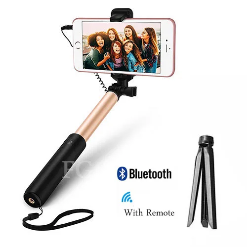 gold with tripod FGCLSY металлическая Проводная селфи-Палка с Bluetooth, дистанционный складной штатив, портативный выдвижной монопод для iphone 6s iOS - Цвет: gold with tripod