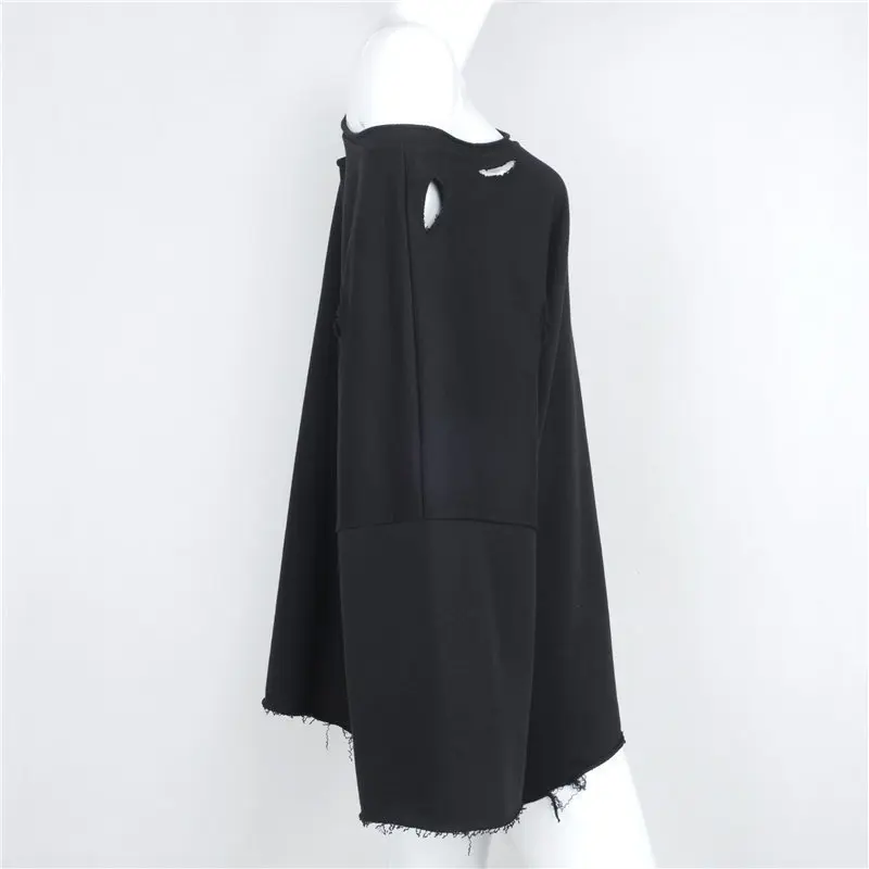 WHITNEY WANG 2019 Autumn Winter Fashion Streetwear Sexy One Shoulder Torn edges Holes Sweatshirt Women Hoodies Pullover | Женская одежда
