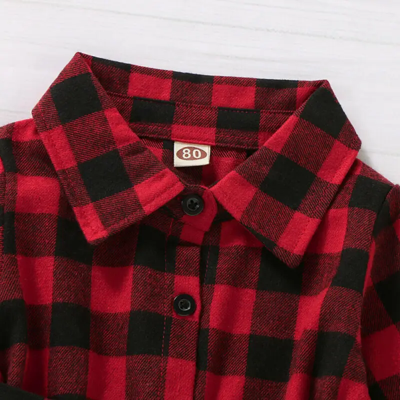 US Christmas Toddler Baby Girl Clothes Long Sleeve Plaids Shirt Dress Outfit Set | Детская одежда и обувь