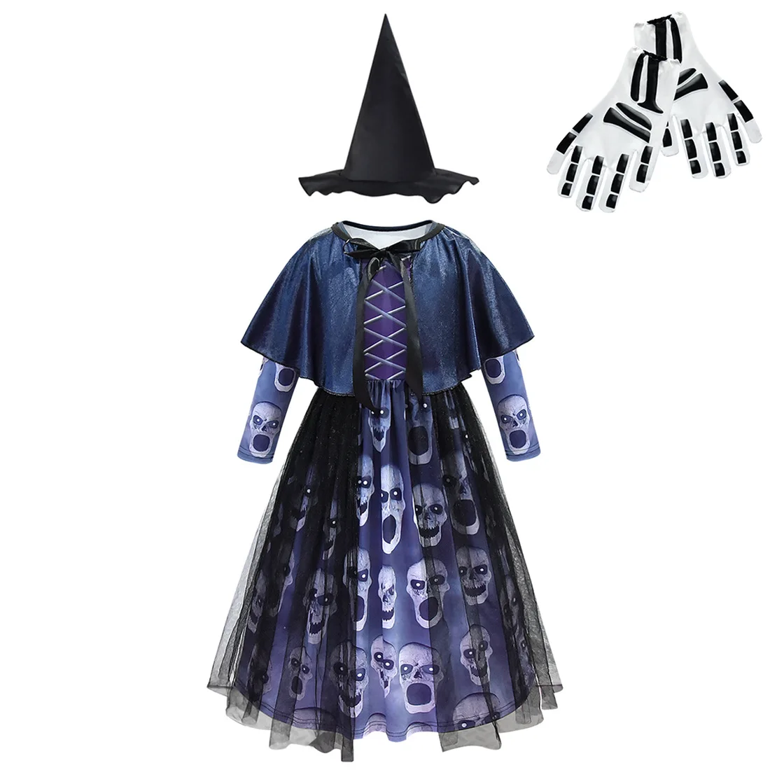 Накидка с длинным рукавом и мантией для девочек карнавальный костюм ведьмы на