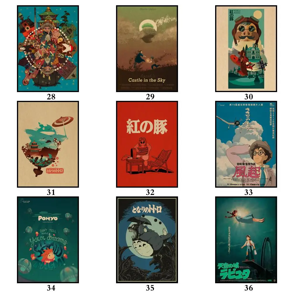 45 конструкции Ghibli Хаяо миядзяки Фильм плакат из крафт бумаги Абстрактная