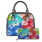 KUILIU 2 шт. Набор сумок, кошелек, Женский цветочный принт с розами, сумка-гордость с верхней ручкой, пляжные тоуты для женщин, роскошная сумка на плечо из искусственной кожи