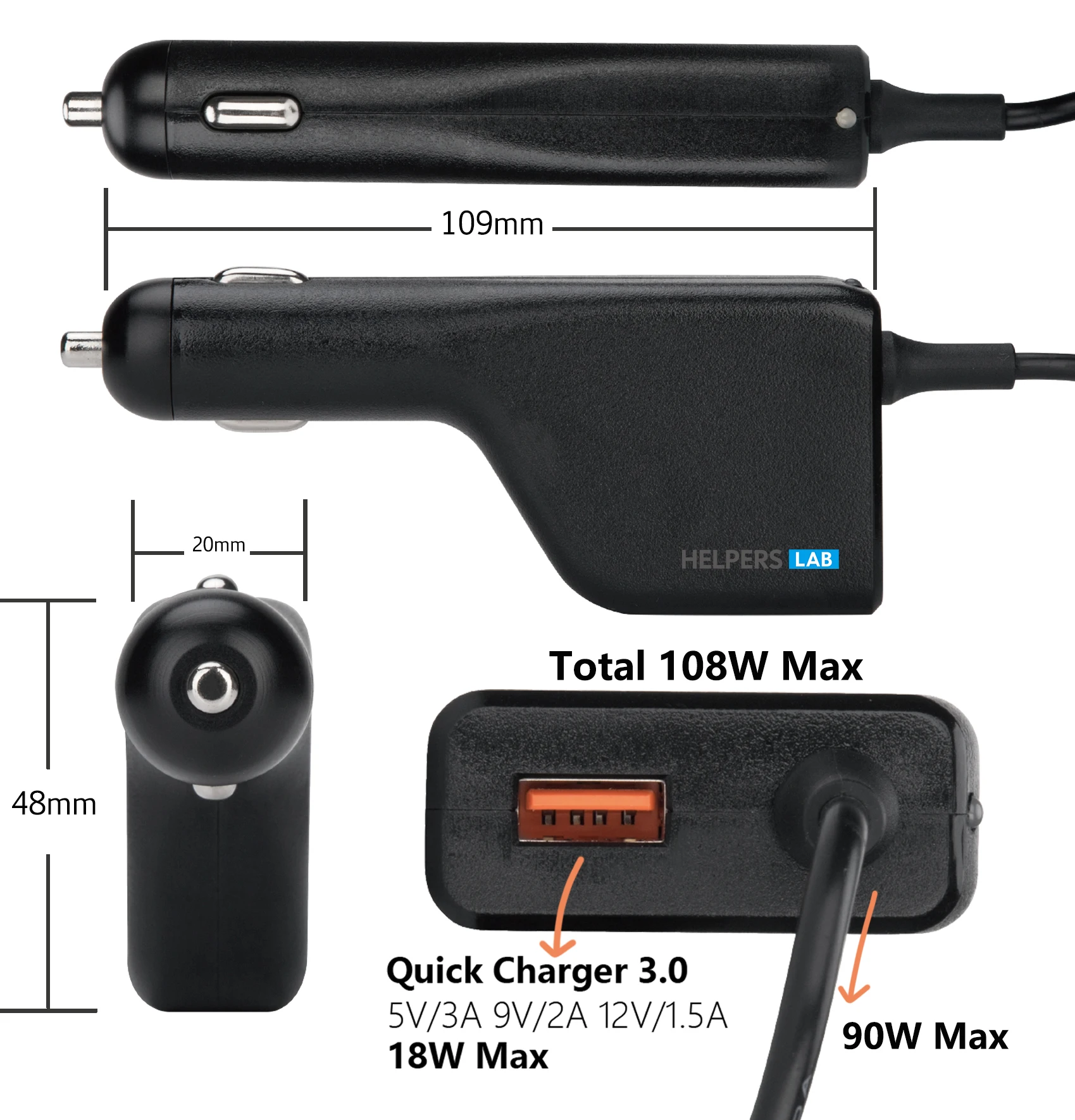 12v 24v 108w universal laptop car charger with qc3 0 dc adapter power supply 16v 18 5v 19v 19 5v 20v for hp dell ibm lenovo acer free global shipping