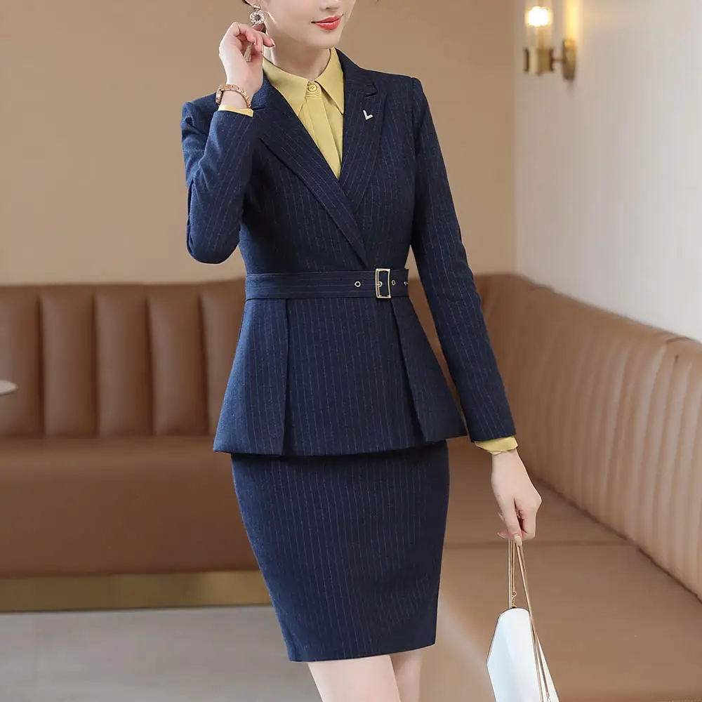 Деловой костюм в полоску для интервью женский офисная одежда элегантный пиджак с