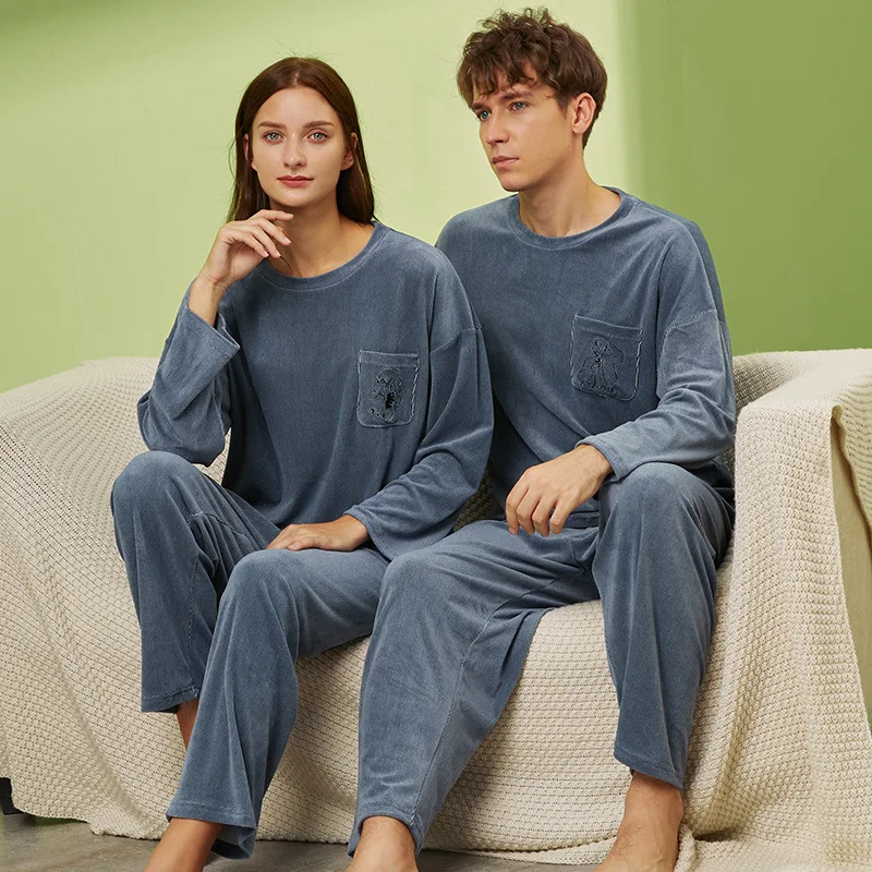 M-5XL Male And Female Couple Fall/Winter Lynx Velvet Base Autumn Clothes Fashion Home Service Pajamas Nightgown  Set