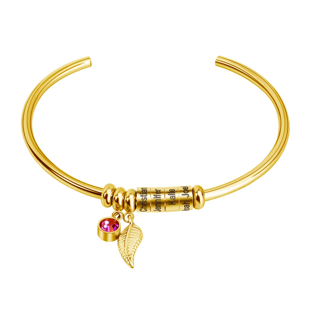 

MYLONGINGCHARM Personalize women Bracelet Custom Name Bracelet with birthstone leaf charm stainless steel bracelet
