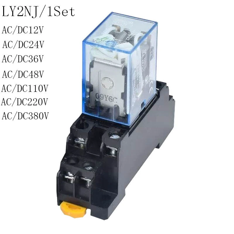 

DC12V 24V 36V 48V 110V 220V 10A 8-контактное реле мощности катушки DPDT LY2NJ HH62P HHC68A-2Z с гнездом