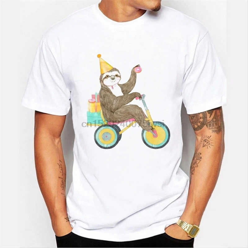 

New orrivols Funny Bicycle Sloth Pottern Design Men's T Shirt Boy Cool Tops Hipster Printed Summer T-shirt