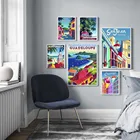 Постер в стиле ретро для путешествий, морской пейзаж, мультяшный цветной городской холст, Картина на холсте Гваделупа, Настенная картина для декора гостиной