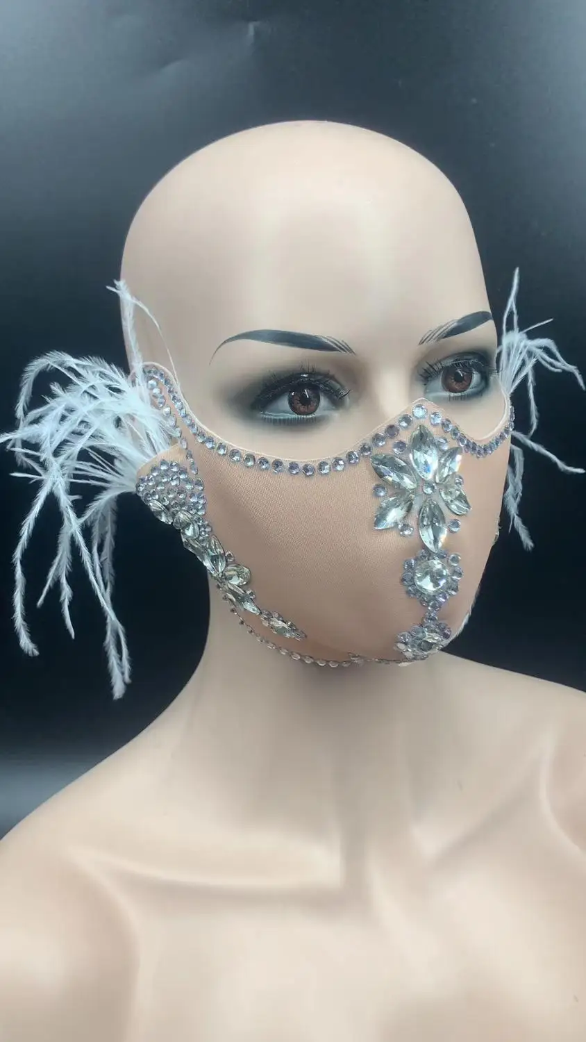 New Fashion Rhinestones Masks Party Show Costume Performance Evening Club Dance Wear Singer Stones | Тематическая одежда и