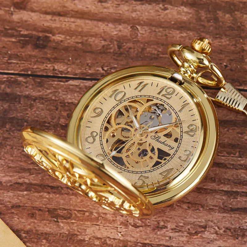 New Arrival Steampunk Retro Hollow Gear Movement Mechanical Pocket Watch FOB Pendant Gift Chain Pocket Watch Gift Men Boy Clock